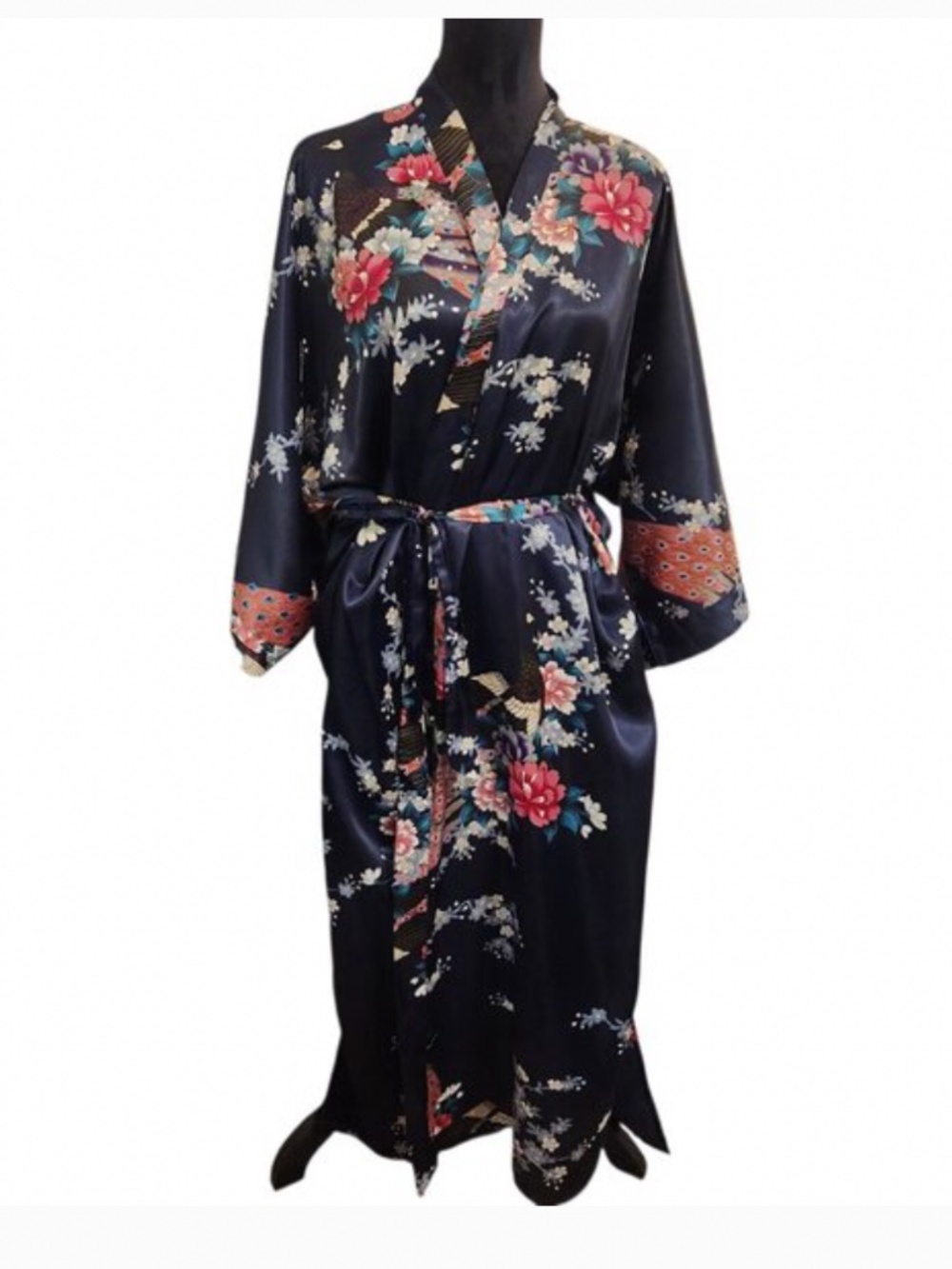 BABEYOND Long Sleeve Kimono Robe Peacock Print With Pockets